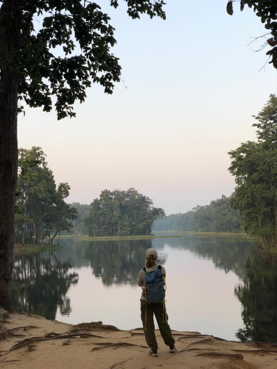 Guest overlooking the calm Bishajari lake in Chitwan